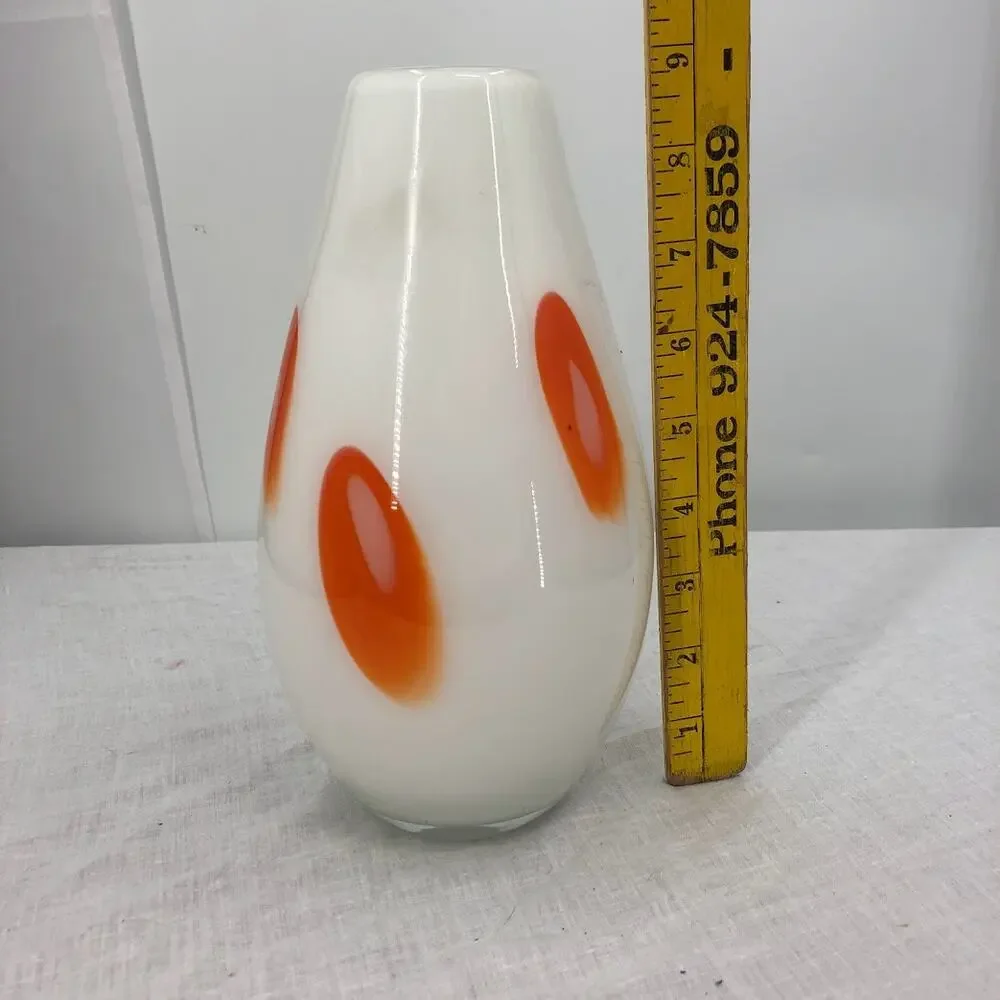Murano Glass Vase Handblown orange patches white table bulb MCM design 9